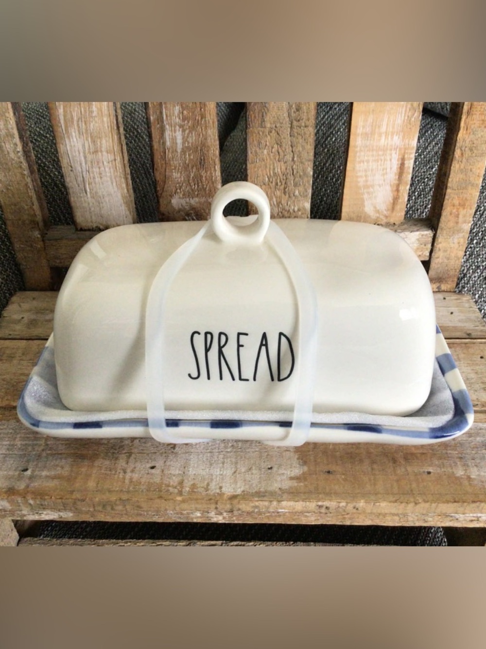 Rae Dunn Ceramic Butter Dish - White "SPREAD" Design